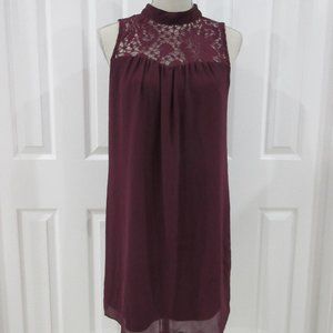 A Byer Lace Front Burgundy Sleeveless Dress Size M